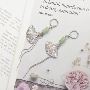 綠竹節扇形流蘇&times;吊墜耳扣