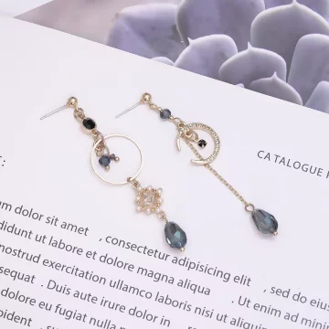 藍晶輕奢月亮&times;不對稱吊墜耳環