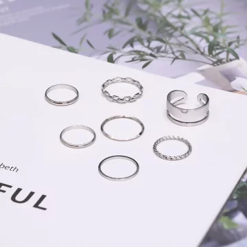 鎖鍊簡約指環&times;七套件戒指組&times;銀色