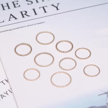 麻花圓圈細環&times;十套件戒指組&times;金色