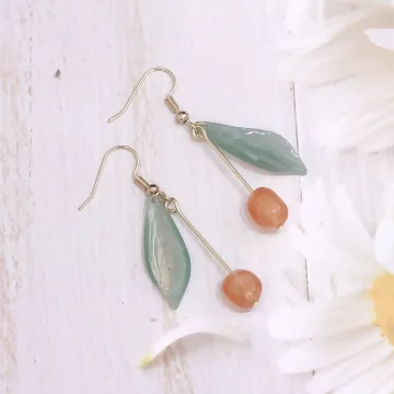 森系果子綠葉&times;吊墜耳勾