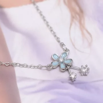 925銀飾&times;五瓣小藍花垂鑽&times;鎖骨項鍊