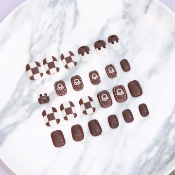 棋盤咖啡小熊亮面&times;穿戴式手指甲片&times;二十四入