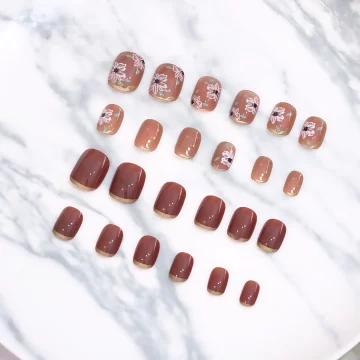 茉莉冰茶棕色亮面×穿戴式手指甲片×二十四入