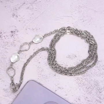 個性金屬貝殼×手機斜背雙勾掛繩×銀色