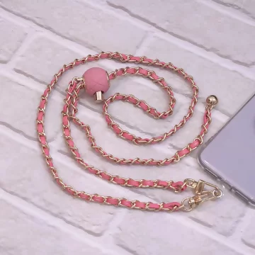 小香風鍊條皮革&times;手機斜背雙勾掛繩&times;粉紅