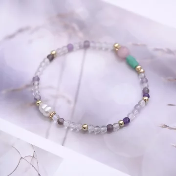 珍珠小紫晶&times;固定式串珠手鍊