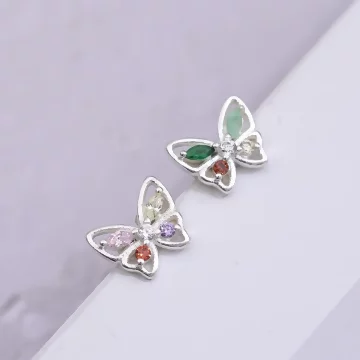 925銀飾&times;彩晶小蝴蝶&times;耳環