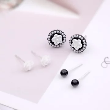 黑白玫瑰&times;三套件耳環組
