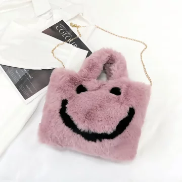 笑臉毛絨絨手提&times;鍊條斜背包&times;沙粉