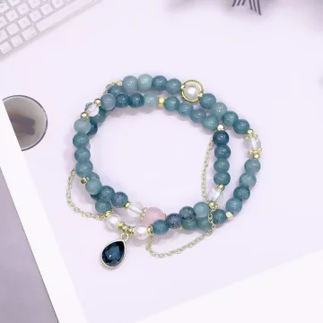 蔚藍水滴琉璃&times;雙層串珠手鍊