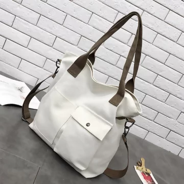 大容量口袋帆布袋&times;斜背包&times;白色