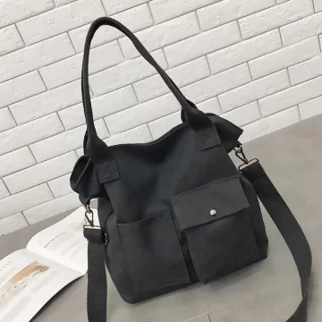 大容量口袋帆布袋&times;斜背包&times;黑色