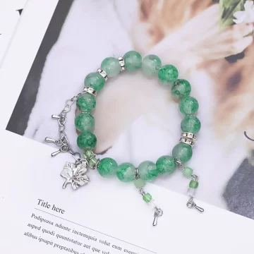 翠綠琉璃楓葉×固定式串珠手鍊