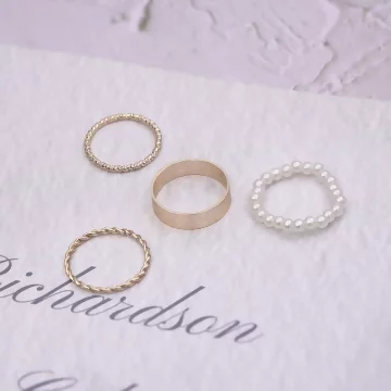 簡約白珍珠圓環&times;四套件戒指組&times;金色