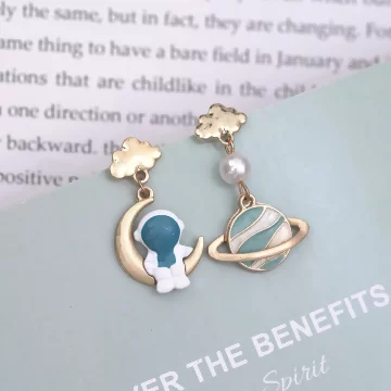 太空人水藍地球&times;不對稱吊墜耳環