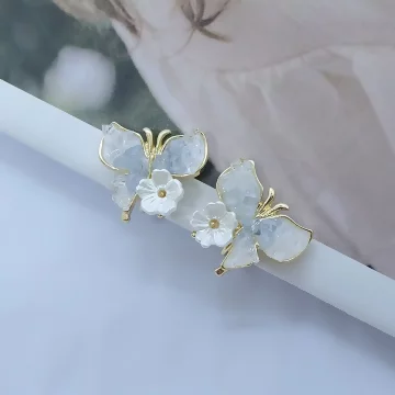 漸藍碎鑽花飛蝶&times;蚊香盤U型耳夾