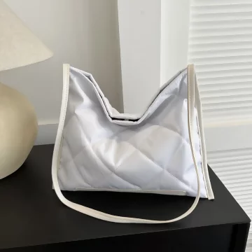 通勤空氣格菱紋×肩背包×白色