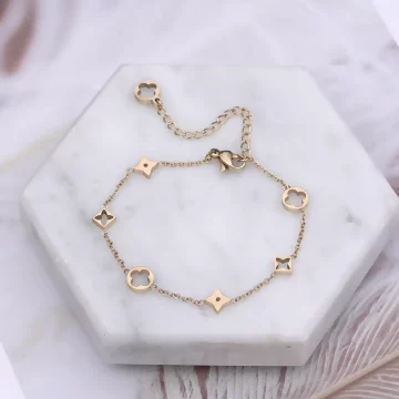 316鋼飾&times;方塊梅花&times;手鍊&times;金色