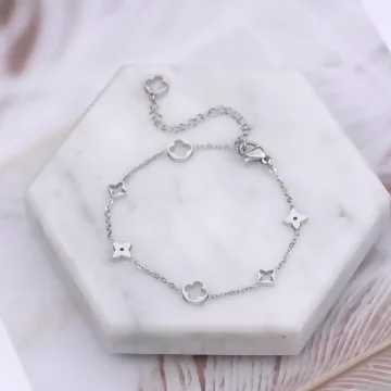 316鋼飾&times;方塊梅花&times;手鍊&times;銀色