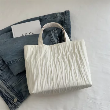 法式皺折絲滑袋&times;手提袋&times;白色
