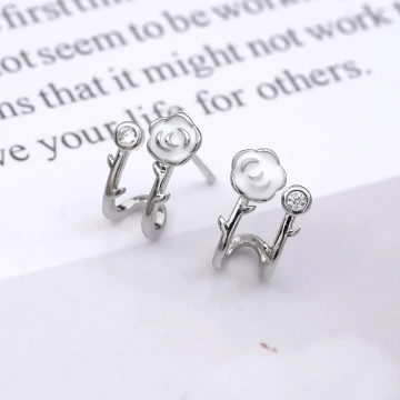 925銀針&times;雙層白山茶花&times;耳環