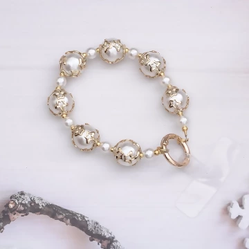 爆裂星彩珠&times;手機腕帶掛繩&times;白色