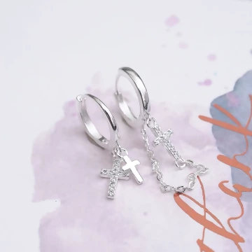 925銀針×十字架流蘇×不對稱耳扣