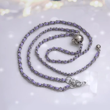 紫銀小香風鍊條金屬球&times;手機斜背雙勾掛繩&times;紫銀