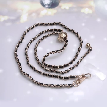 黑金小香風鍊條金屬球×手機斜背雙勾掛繩×黑金