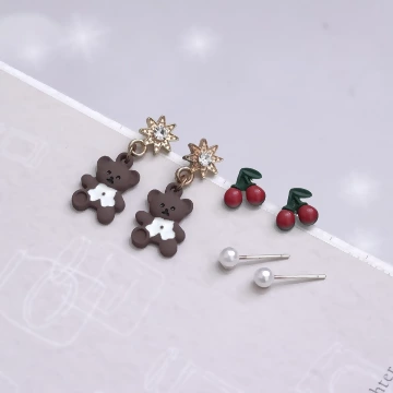 櫻桃小熊&times;三套件耳環組