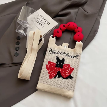 甜甜圈提把針織包&times;斜背包&times;蝴蝶結黑狗