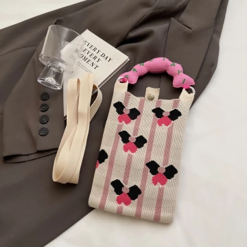 甜甜圈提把針織包&times;條紋蝴蝶結