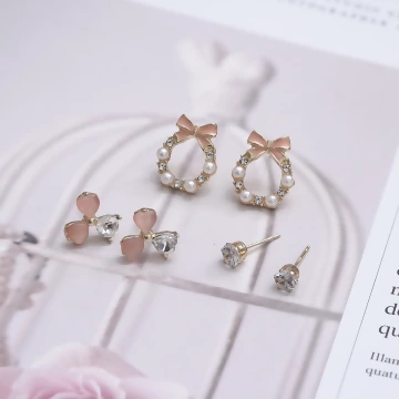 晶鑽花環三葉草&times;三套件耳環組