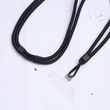 可調節雙環&times;黑色&times;純素色簡約滌綸繩&times;手機斜背雙勾掛繩&times;全黑