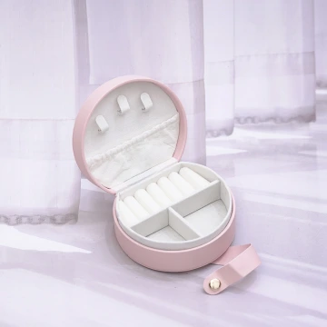 半月形皮革&times;小手提飾品盒&times;粉紅