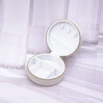 圓形植絨&times;拉鍊飾品盒&times;米白