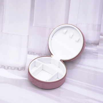 圓形植絨&times;拉鍊飾品盒&times;玫紅