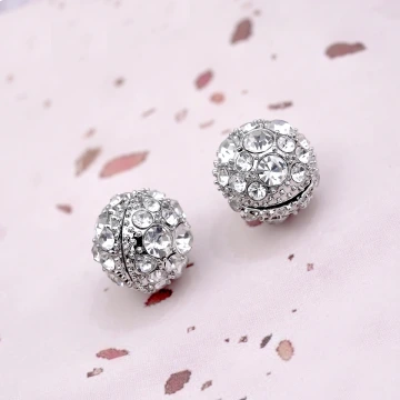 圓球晶鑽小香風×雙面磁吸耳夾×銀色