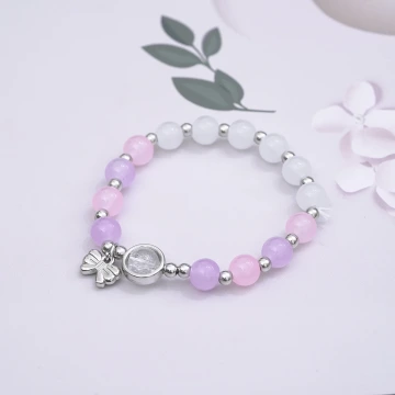 甜美蝴蝶結透粉琉璃×固定式串珠手鍊