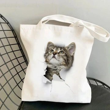 仿真貓咪帆布&times;肩背包&times;灰貓抬頭看