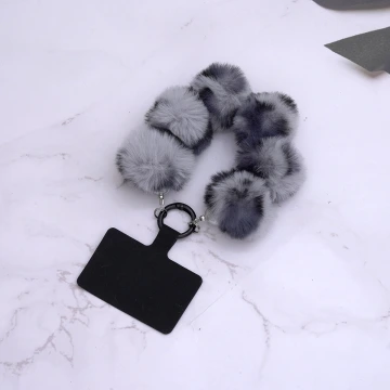 毛絨豹紋×手機腕帶掛繩×灰黑