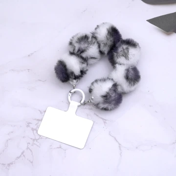 毛絨豹紋×手機腕帶掛繩×白色