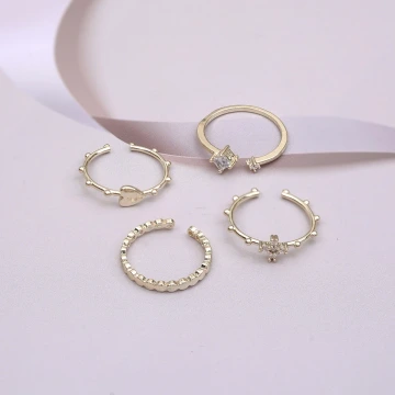 十字愛心組合&times;四套件戒指組&times;金色