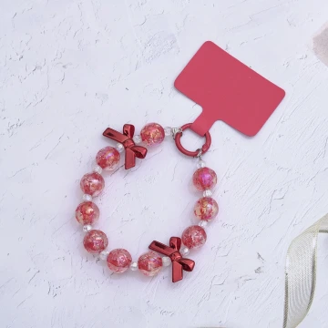 輕奢水晶球蝴蝶結×手機腕帶掛繩×紅色