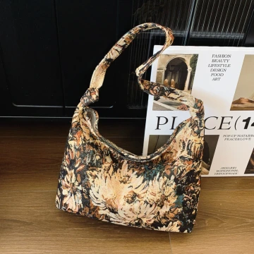 印象派花卉&times;肩背包&times;黑色