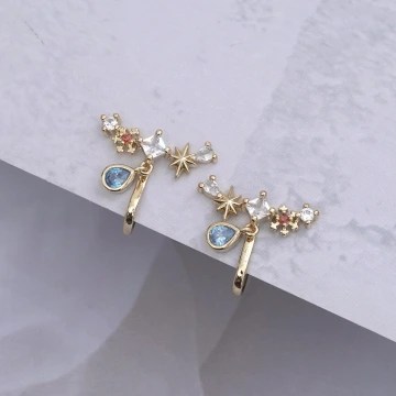 星芒閃耀藍水滴&times;蚊香盤U型耳夾