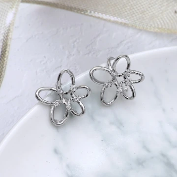 線條花朵×U型耳骨夾