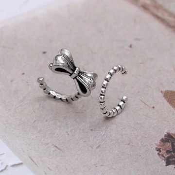 復古蝴蝶結麻邊×U型耳骨夾