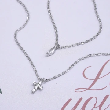 925銀飾×晶鑽十字水滴×雙層鎖骨項鍊